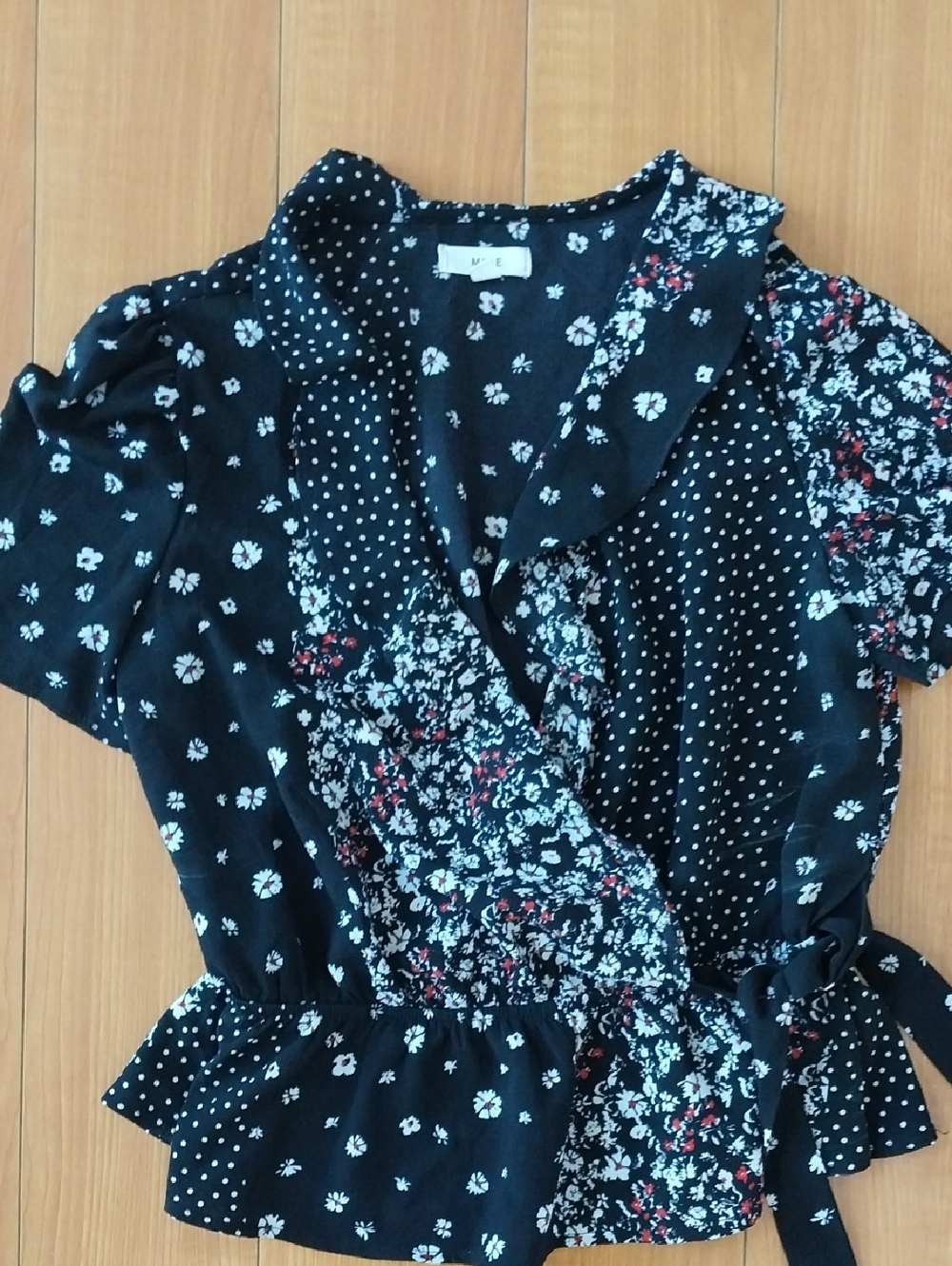 mine Black Floral & Polka Dot Wrap Blouse